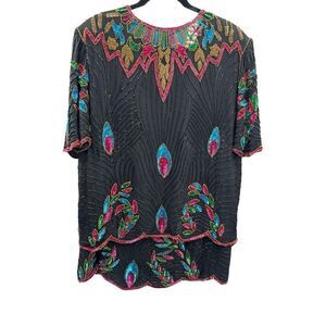 Vintage Carina Beaded Top & Skirt Plus Size 2X Peacock Pattern Jewel Tone Formal